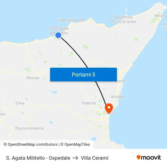 S. Agata Militello - Ospedale to Villa Cerami map