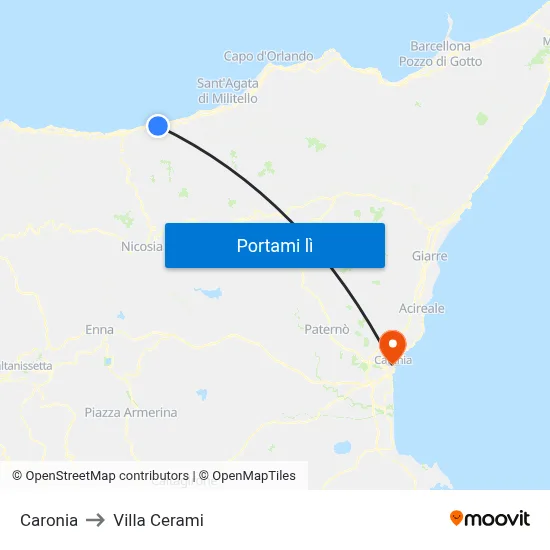 Caronia to Villa Cerami map