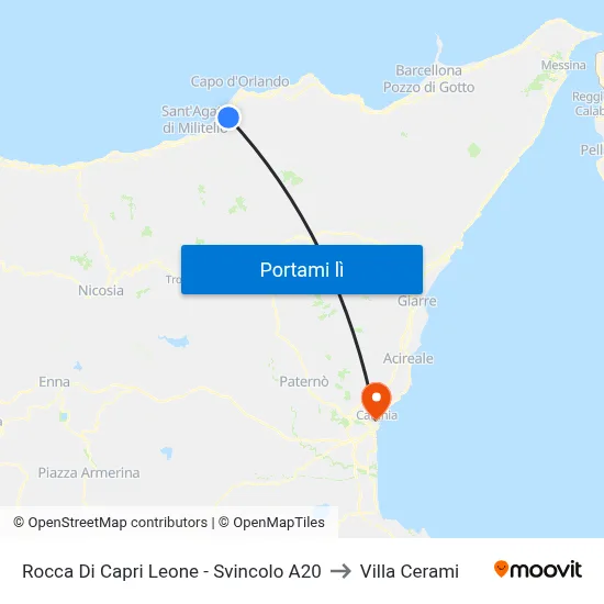 Rocca Di Capri Leone - Svincolo A20 to Villa Cerami map