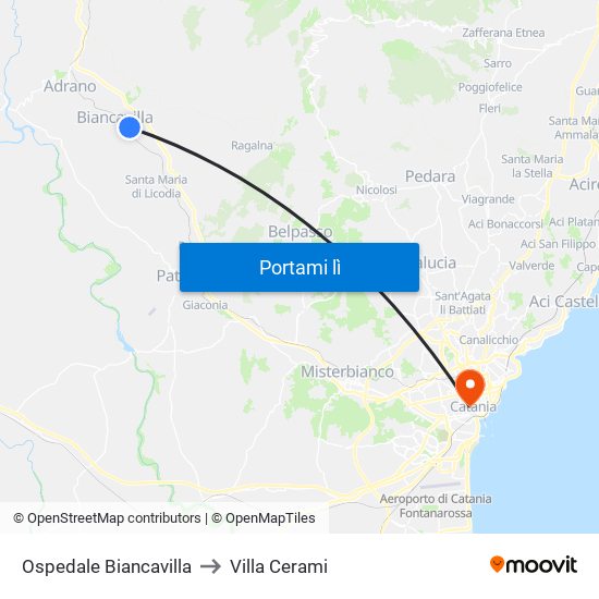 Ospedale Biancavilla to Villa Cerami map