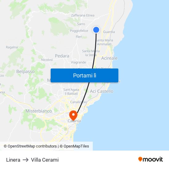 Linera to Villa Cerami map