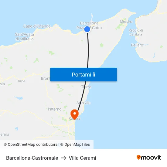 Barcellona-Castroreale to Villa Cerami map