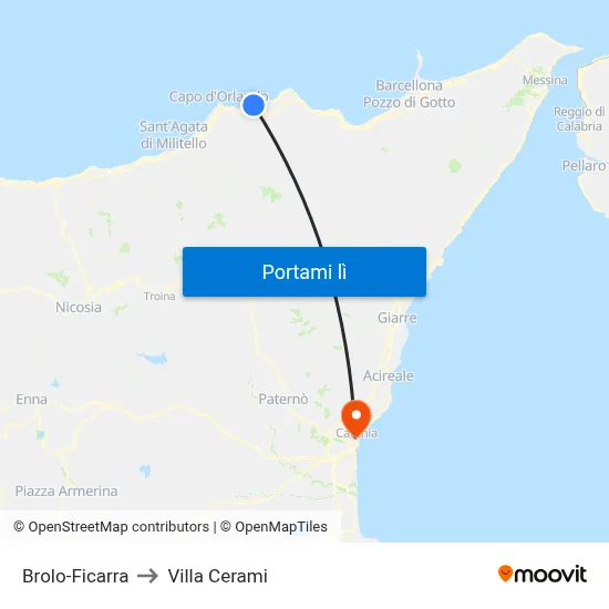 Brolo-Ficarra to Villa Cerami map