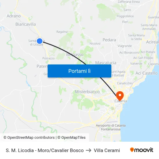 S. M. Licodia - Moro/Cavalier Bosco to Villa Cerami map
