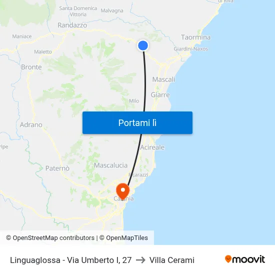 Linguaglossa - Via Umberto I, 27 to Villa Cerami map