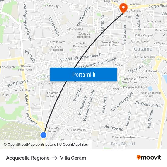 Acquicella Regione to Villa Cerami map