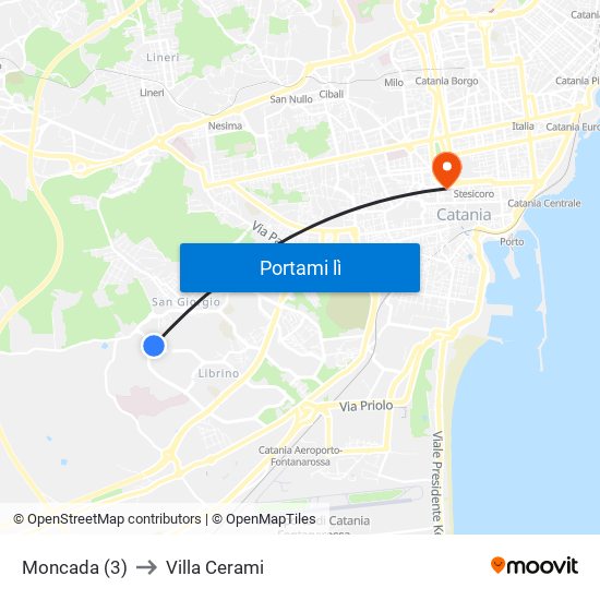 Moncada (3) to Villa Cerami map