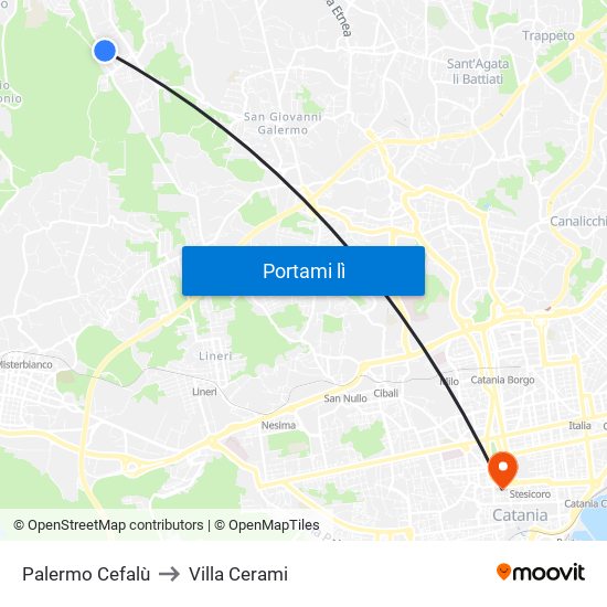 Palermo Cefalù to Villa Cerami map