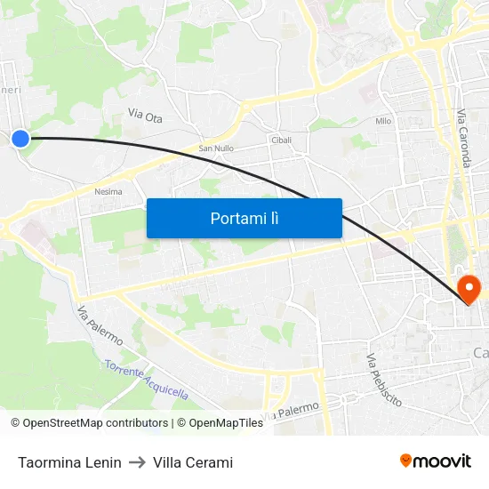 Taormina Lenin to Villa Cerami map