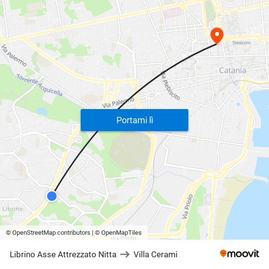 Librino Asse Attrezzato Nitta to Villa Cerami map