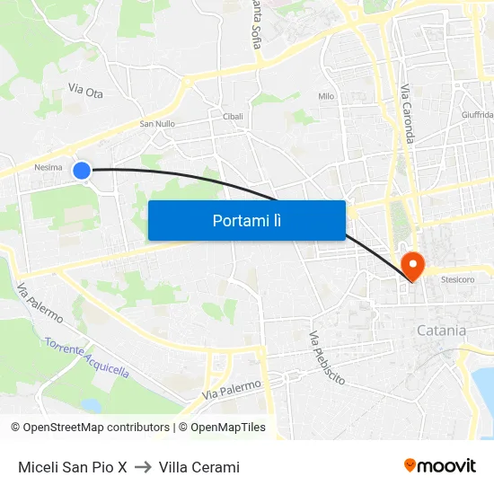 Miceli San Pio X to Villa Cerami map
