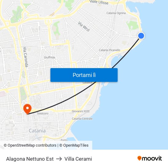 Alagona Nettuno Est to Villa Cerami map