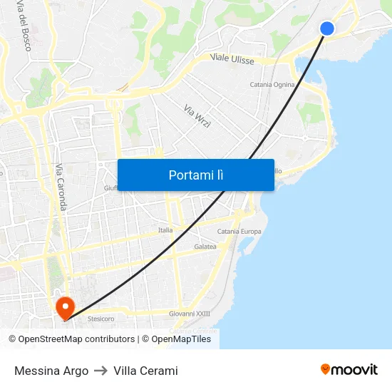 Messina Argo to Villa Cerami map