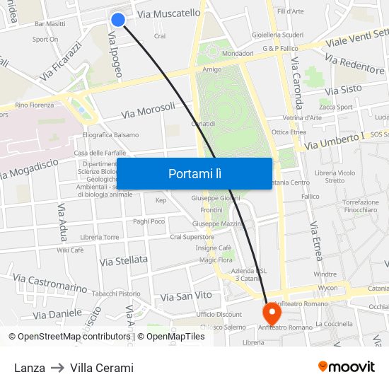 Lanza to Villa Cerami map