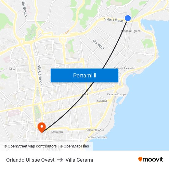 Orlando Ulisse Ovest to Villa Cerami map
