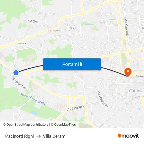 Pacinotti Righi to Villa Cerami map