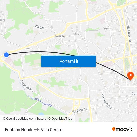 Fontana Nobili to Villa Cerami map