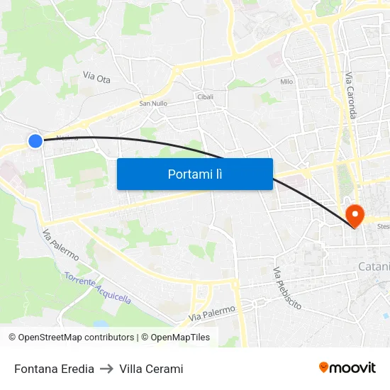 Fontana Eredia to Villa Cerami map