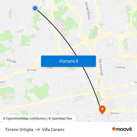 Tirreno Ortiglia to Villa Cerami map