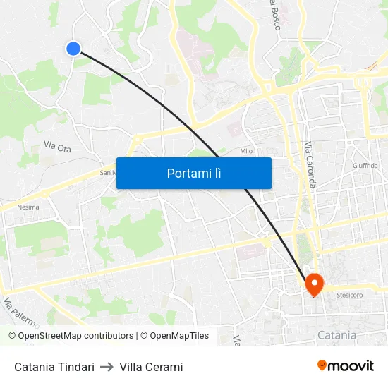 Catania Tindari to Villa Cerami map