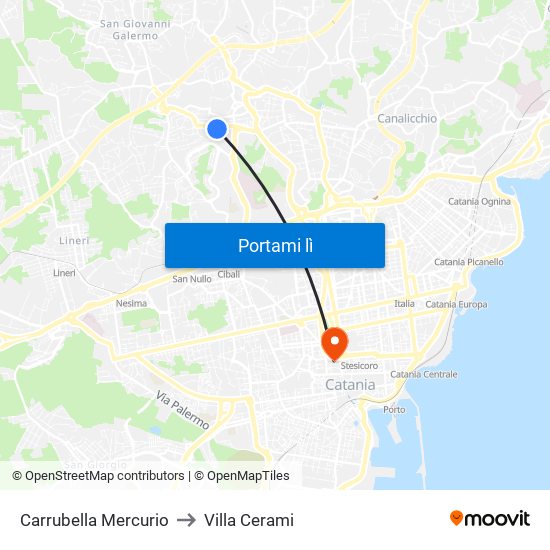 Carrubella Mercurio to Villa Cerami map