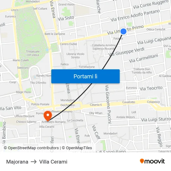 Majorana to Villa Cerami map