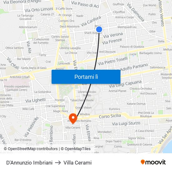 D'Annunzio Imbriani to Villa Cerami map