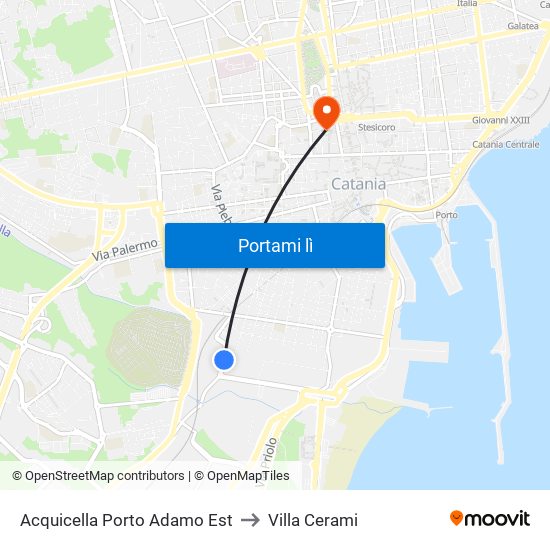 Acquicella Porto Adamo Est to Villa Cerami map