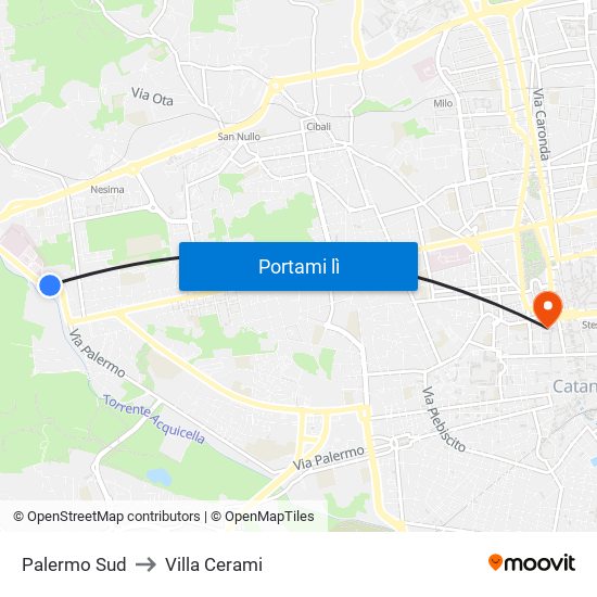 Palermo Sud to Villa Cerami map