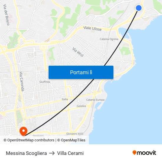 Messina Scogliera to Villa Cerami map