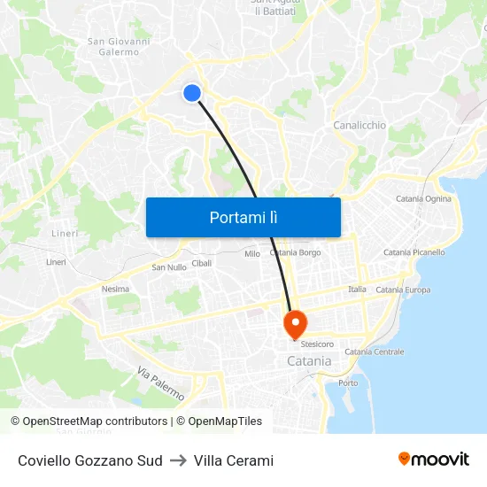 Coviello Gozzano Sud to Villa Cerami map