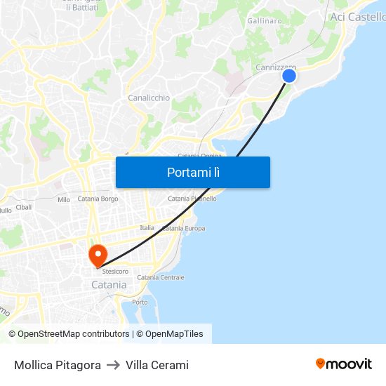 Mollica Pitagora to Villa Cerami map