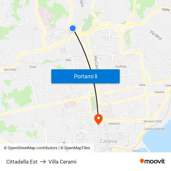 Cittadella Est to Villa Cerami map