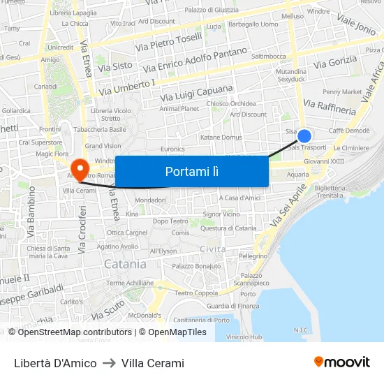 Libertà D'Amico to Villa Cerami map