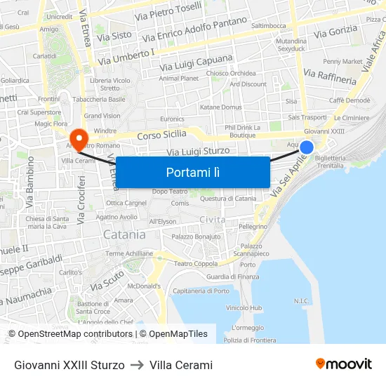 Giovanni XXIII Sturzo to Villa Cerami map