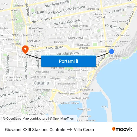 Giovanni XXIII Stazione Centrale to Villa Cerami map