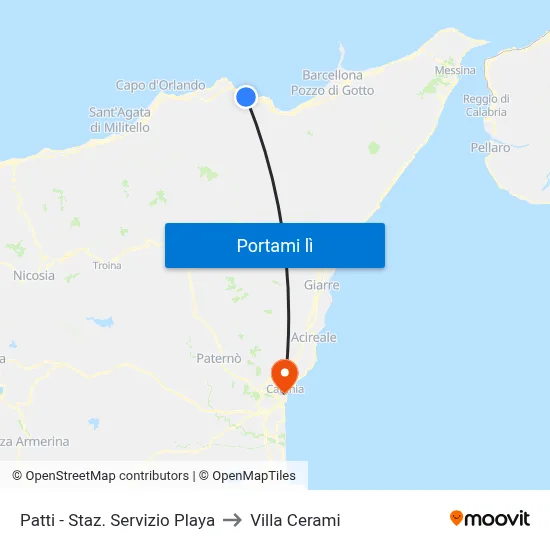 Patti - Staz. Servizio Playa to Villa Cerami map