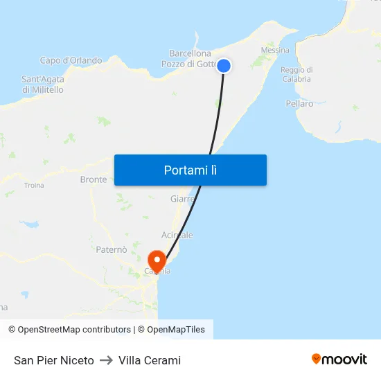 San Pier Niceto to Villa Cerami map