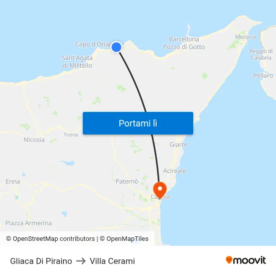Gliaca Di Piraino to Villa Cerami map