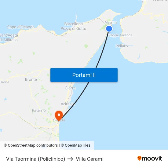Via Taormina (Policlinico) to Villa Cerami map
