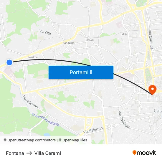 Fontana to Villa Cerami map