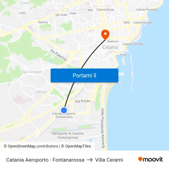 Catania Aeroporto - Fontanarossa to Villa Cerami map