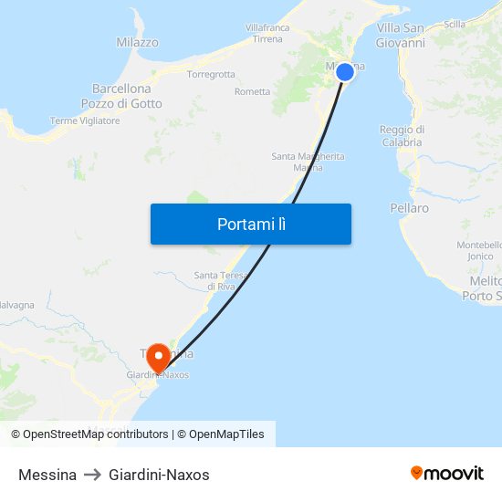 Messina to Giardini-Naxos map