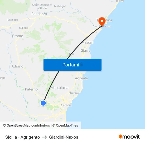 Sicilia - Agrigento to Giardini-Naxos map