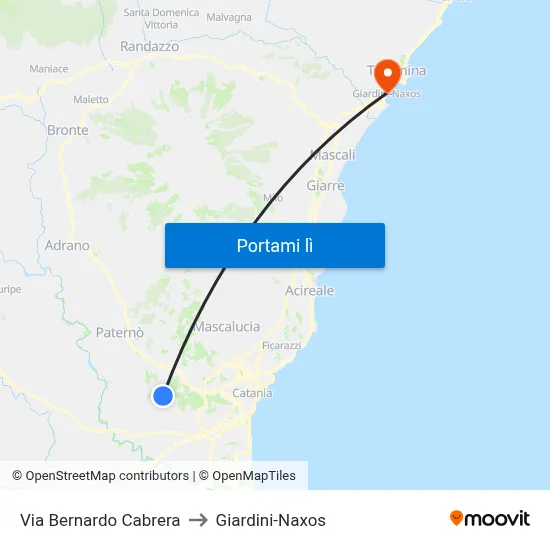 Via Bernardo Cabrera to Giardini-Naxos map