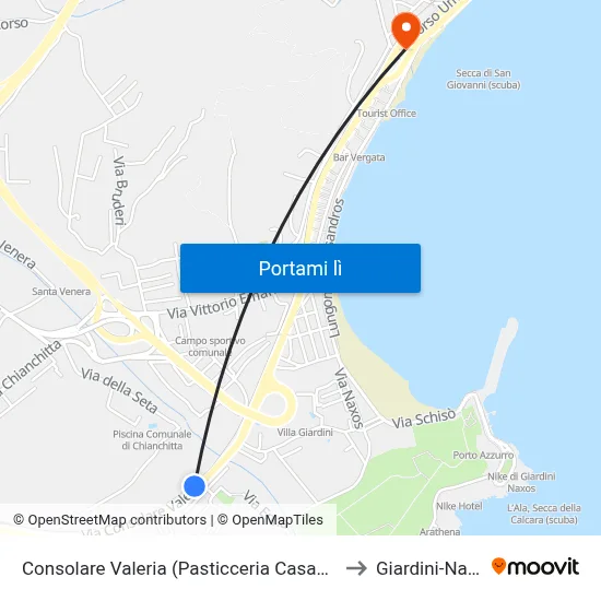 Consolare Valeria (Pasticceria Casablanca) to Giardini-Naxos map