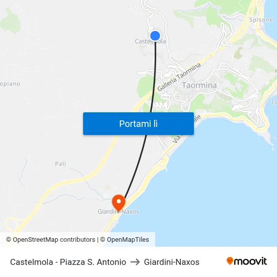 Castelmola - Piazza S. Antonio to Giardini-Naxos map