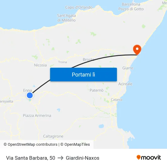 Via Santa Barbara, 50 to Giardini-Naxos map