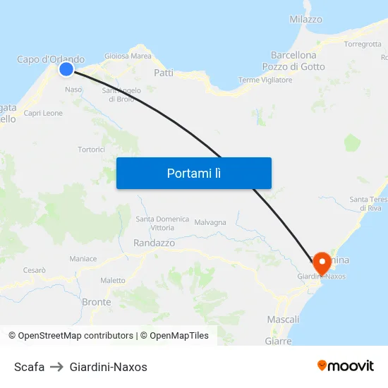 Scafa to Giardini-Naxos map
