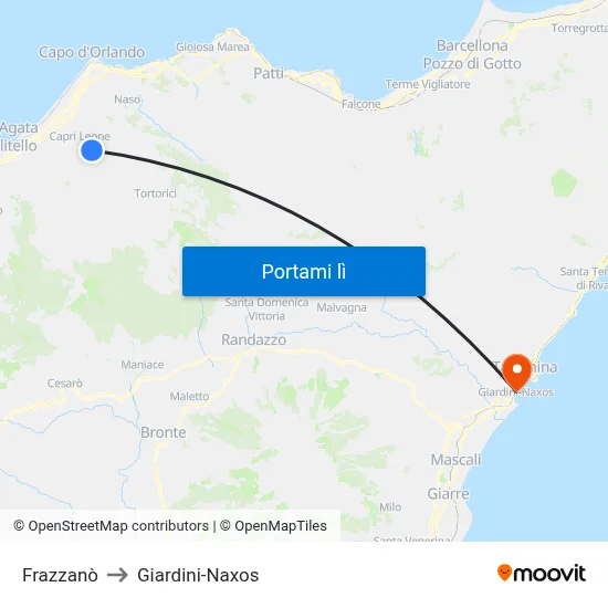 Frazzanò to Giardini-Naxos map